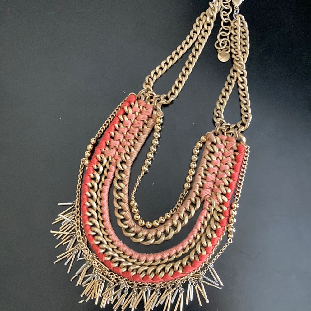 Stella & Dot Orange/Peach & Gold statement necklace